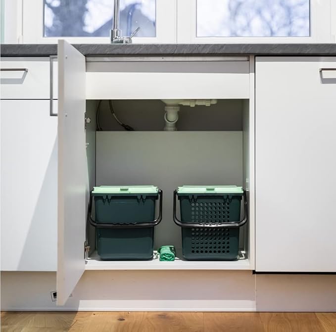 bioMat AirBox Compost Bin for Countertop with 2.6 Gallon Compostable Trash Bags (125 Bags with Handle Ties), BPI Certified