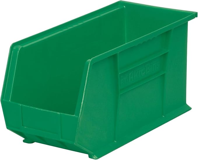 Akro-Mils 30265 AkroBins Plastic Storage Bins, Space-Saving Stackable Bins for Garage, Pantry, Craft Organization, 18-Inch x 8.25-Inch x 9-Inch, Green, 6-Pack