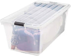 IRIS USA 91 Qt Stackable Plastic Storage Bins with Lids, 1 Pack - BPA-Free, See-Through Organizing Solution, Latches, Durable Nestable Containers, Secure Pull Handle, Made in USA - Clear