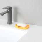 Silicone Bathroom Soap Dishes with Drain Spout-Bathroom and Kitchen Sink Organizer,Sponge Holder,Dish Soap Tray,Perfect for Dispenser,Scrubber,Bottle,Cup on Sink or Counter-Yellow 4.9"×3.2"