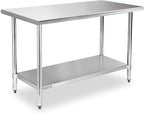 STABLEINK NSF Stainless Steel Table 24 x 60 Inches 5ft, Metal Prep & Work Tables with Adjustable Undershelf, for Commercial Kitchen, Restaurant, Hotel and Garage