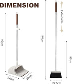 54" Long Handled Broom and Dustpan Set - Perfect Dust Pan and Brush Combo for Efficient Cleaning, Brown and White