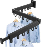 Clothes Drying Rack Wall Mounted Retractable, Aluminum Collapsible Laundry Organizer, Space-Saver Hanger Holds Quilts for Bedroom Bathroom Balcony (Black)