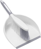 NACENA Dust Pan and Brush Set, Large Hand Broom and Dustpan Set Large Brush and Dustpan Set for Camping Broom and Dustpan Combo for Daily Cleaning Pet Hair Office Home Car, White & Gray
