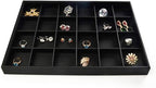 Oirlv Stackable Jewelry Organizer Tray Premium Leather 24 Grid Jewelry Drawer Organizer Dresser Tabletop Trinket Earring Ring Storage