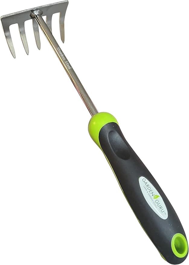 Garden Guru Stainless Steel Hand Rake Cultivator Tiller Tool - Stainless Steel for Ultimate Strength - Rust Resistant - Ergonomic Handle - Gardening Cultivating Loosening Weeding Mulching (2 Pack)