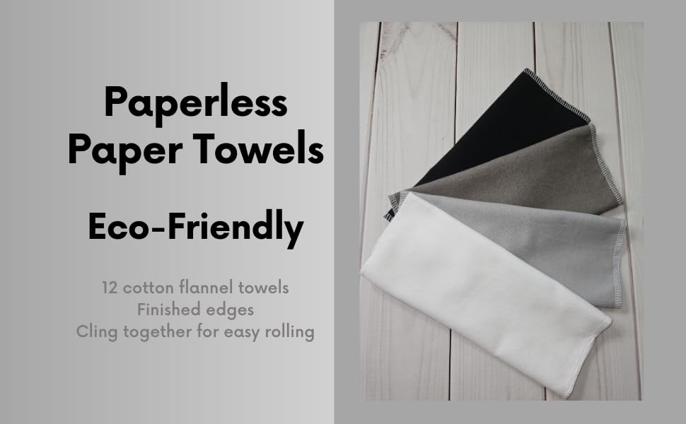 Paperless Towels, 12-12" X 10" Washable Paper Towels, Reusable Paper Towels, 100% Cotton (Grey Tones)
