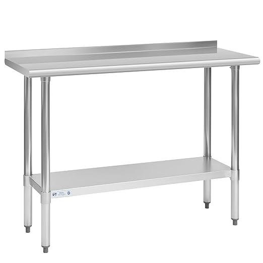 Hally Stainless Steel Table for Prep & Work 18 x 48 Inches, NSF Commercial Heavy Duty Table with Undershelf and Backsplash for Restaurant, Home and Hotel