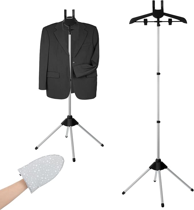 32-63 Inch Garment Steamer Rack & Garment Ironing Glove for Clothes Adjustable Steamer Stand for Clothes Adjustable Garment Hanger Standing Foldable Iron stand with Ironing Glove for Steaming Clothes
