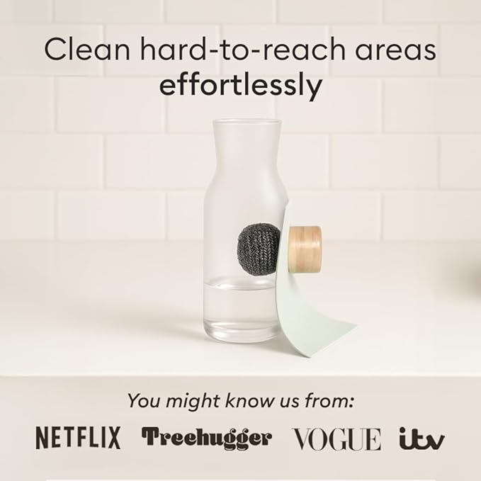 Vove Magnetic Scourer, Stainless Steel Scrubber with FSC-Certified Bamboo Handle, 3 Replacement Pads, Neodymium Magnet, for Cast Iron, Pots & Pans, Griddles, Grills, Plastic-Free Eco-Friendly Cleaner