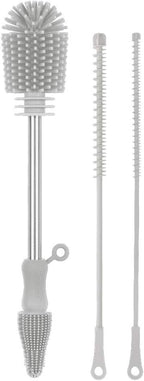 Haakaa Silicone Cleaning Brush Kit – Household Cleaning Brushes for Bottles and Crevices – Food-Grade Silicone: Dishwasher Safe (Kit-Grey)