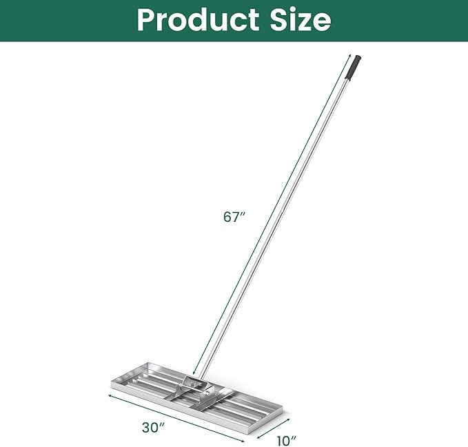 Goplus Lawn Leveling Rake, 30" x 10" Heavy Duty Level Lawn Tool w/ Ergonomic Handle for Soil, Effort-Saving Landscape Rake for Garden, Backyard, Golf Course, Farm, Pasture, Silver