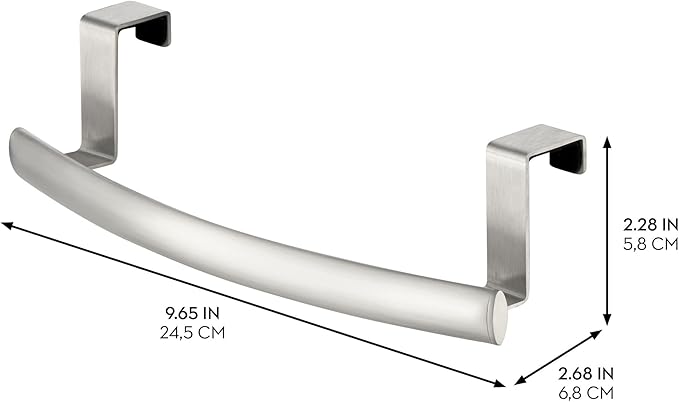 iDesign Axis Curved Over-the-Cabinet Kitchen Bar Holder for Dish and Hand Towels, Pot Holders, 9.75" x 2.75" x 2.5" - Brushed Stainless Steel
