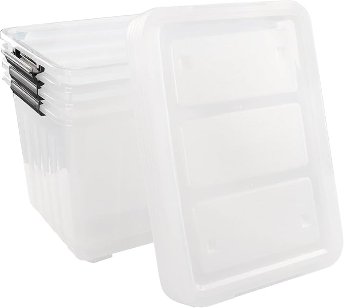 Cand 4 Packs 70 Quart Plastic Storage Box with Wheels, Large Lidded Storage Bins, Clear