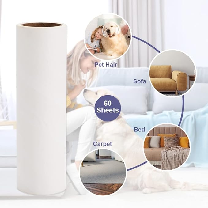 windson 3 Pack 6.3 Inch Wide Large Lint Roller Refills (1.5In Inner Diamerter), Supersize Extra Sticky Roller Refills for Pet Hair Removing(180 Sheets)