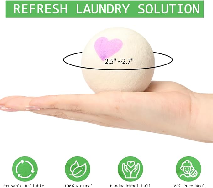 Wool Dryer Balls Reusable Natural Fabric Softener 100% New Zealand Wool Balls for Dryer Reduce Clothing Wrinkles and Saves Drying Time