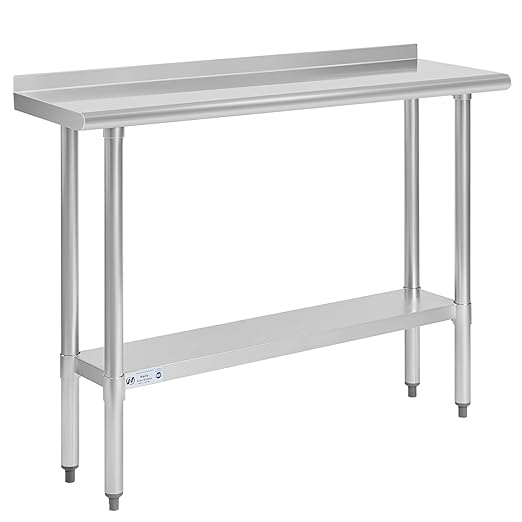Hally Stainless Steel Table for Prep & Work 14 x 48 Inches, NSF Commercial Heavy Duty Table with Undershelf and Backsplash for Restaurant, Home and Hotel