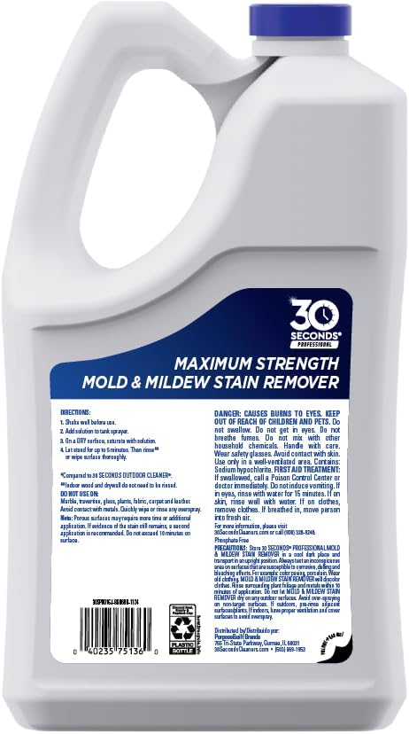 30 SECONDS Pro Mold and Mildew Stain Remover | Scrub Free | Brighter Results Instantly | Ready To Use Refill | 128 fl. oz. - PACKAGING MAY VARY