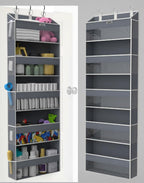 Over the Door Organizer with 5 Large Pockets & 10 Mesh Side Pockets – Durable Hanging Storage for Closet, Bathroom, Bedroom, and Pantry – Space Saving Door Storage with Sturdy Metal Hooks.