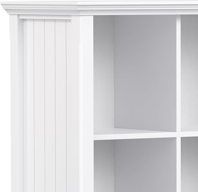 SIMPLIHOME Acadian Bookcase - 44 inch Tall 9-Cube Solid Wood Cube Organizer in White, Transitional Bookcase Storage for Living Room, Study Room or Office with Fixed Shelves and Tapered Legs