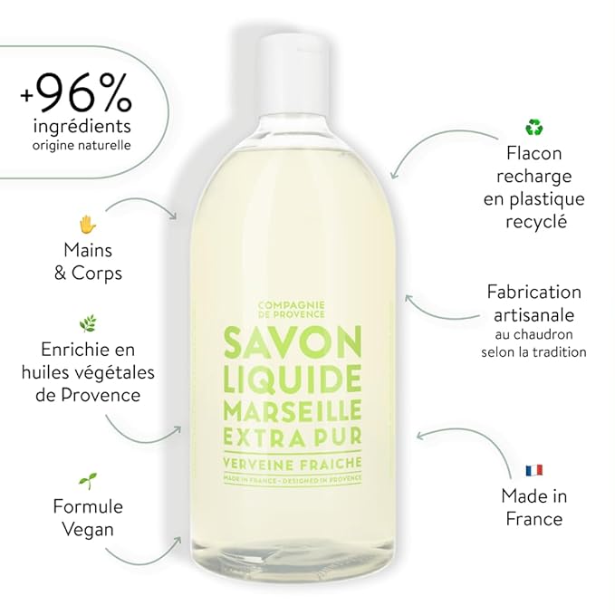 Compagnie de Provence Savon de Marseille Extra Pure Liquid Soap - Verbena - 33.8 fl oz Plastic Bottle Refill