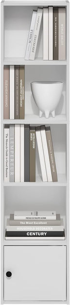 Furinno Luder Shelf Bookcase with 1 Door Storage Cabinet, White