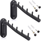 Sumnacon 2 Pcs Stainless Steel Clothes Hanger Rack-Wall Mount Garment Hook with Swing Arm, Sturdy Coat Robe Storage Organizer for Laundry Room Bedrooms Clothing Drying Rack with 5 Hooks, Black
