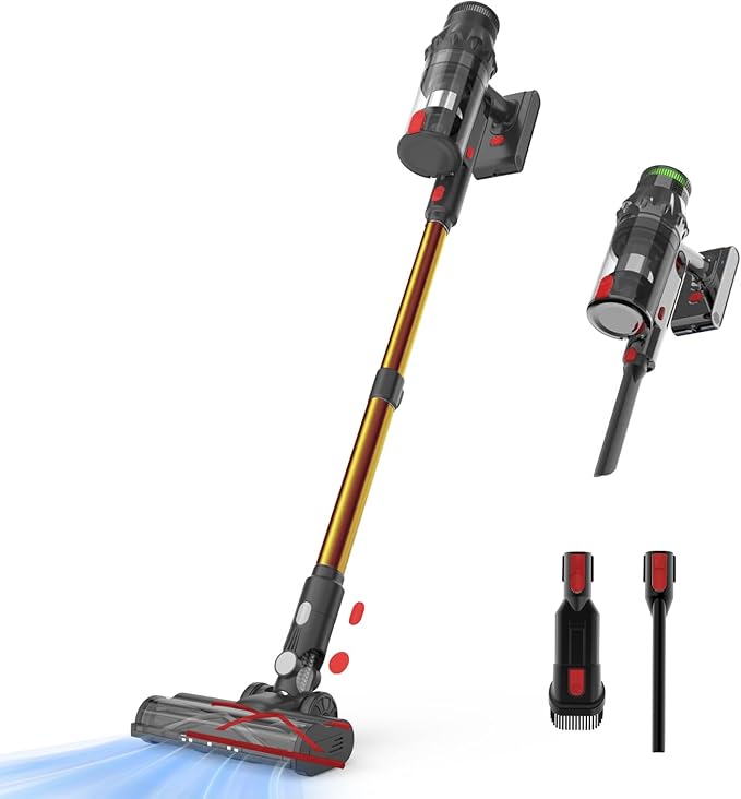 Cordless Vacuum Cleaner, Vacuum Cleaners for Home, 50KPA 500W Stick Handheld Pet Hair Hardwood Floor Vac, High Power Hand Held Rechargeable Battery Portable Household Lightweight Vac, C11 Gold