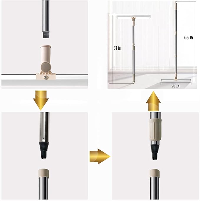 Floor Squeegee 20 inch Silicone Long Handle of 65" for Window Cleaning Shower Squeegee Scrubber Combi with Pole Extendable Telescopic Adjustable Stainless Glass Squeegee Bathroom Shower