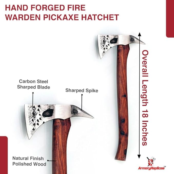 Armory Replicas™ Fireman Hatchet Pickaxe Tool - Hand Forged Carbon Steel Functional Camping Demolition Outdoor Axe