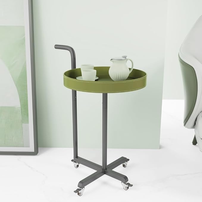 Rolling Utility Cart with Novelty Design, Mobile Saddle Leather Trolley, Organizer Trolley with Lockable Wheels, Multifunctional Serving Cart for Living Room (Green)