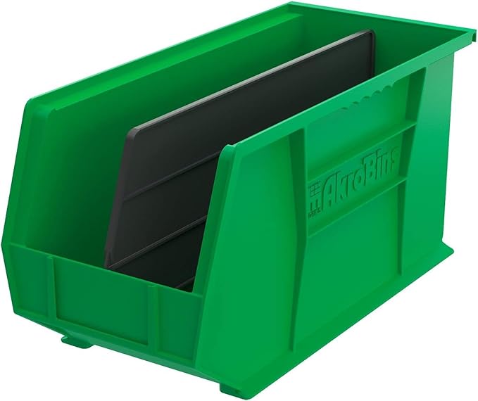 Akro-Mils 30265 AkroBins Plastic Storage Bins, Space-Saving Stackable Bins for Garage, Pantry, Craft Organization, 18-Inch x 8.25-Inch x 9-Inch, Green, 6-Pack