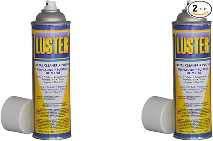 Luster Metal Polish Aerosol - Water-Based Metal Cleaner | Removes Oil, Food Stains, Watermarks | Restores Shine to Stainless Steel, Chrome, Copper, Aluminum | No Greasy Film or Fingerprints (2)