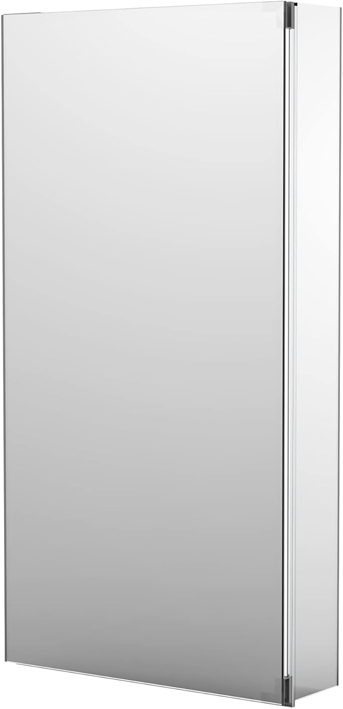 Sunrosa Medicine Cabinet with Mirror, 16" W x 31.5" H, 1 Door, Wall-Mounted & Recessed Bathroom Medicine Cabinet with Tempered Glass Mirror