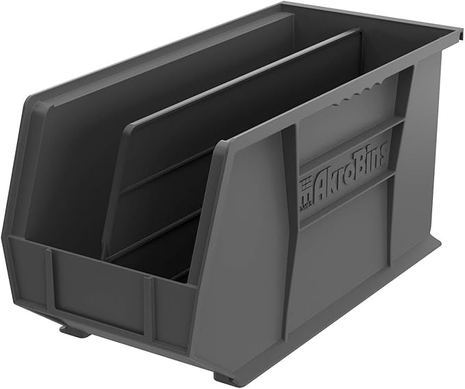 Akro-Mils 30265 AkroBins Plastic Storage Bins, Space-Saving Stackable Bins for Garage, Pantry, Craft Organization, 18-" x 8.25-" x 9-", Black, 6-Pack