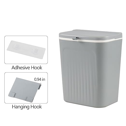 3.2 Gallon/12 L Kitchen Compost Bin for Counter Top/Under Sink, Hanging Small Trash Can with Lid for Cupboard/Bathroom/Bedroom/Office/Camping/RV, Odorless Food Waste Bin, Grey