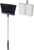 Joseph Joseph CleanStore Wall-Mounted Adjustable Long Handle Broom Sweeper with Dust-Shield Storage, Indoor Sweeping Floor Brush with Soft Bristles and Comb