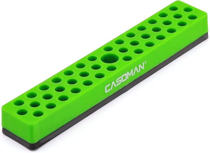 CASOMAN 1/4" Hex Bit Organizer with Magnetic Base - Green, 43 Hole Bit Organizer with Strong Magnetic Base, Magnetic Bit Organizer for Your Specialty