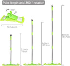 Dust Mop for Floor Cleaning with 2 Washable Chenille Pads and Extendable 58” Long Handle, Dry Wet Flat Mop with Scouring Pad for Hardwood, Laminate, Tile, Marble ，Green