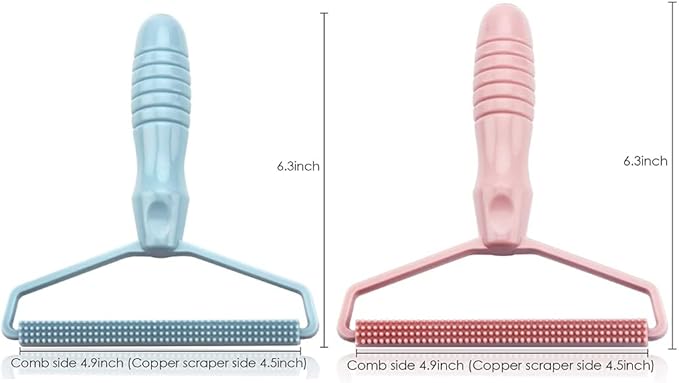 2 Pack Portable Lint Remover, Manual Fabric Shaver, Reusable Pet Hair Remover for Carpet, Clothing, Furniture, Couch Blue Pink 2pcs