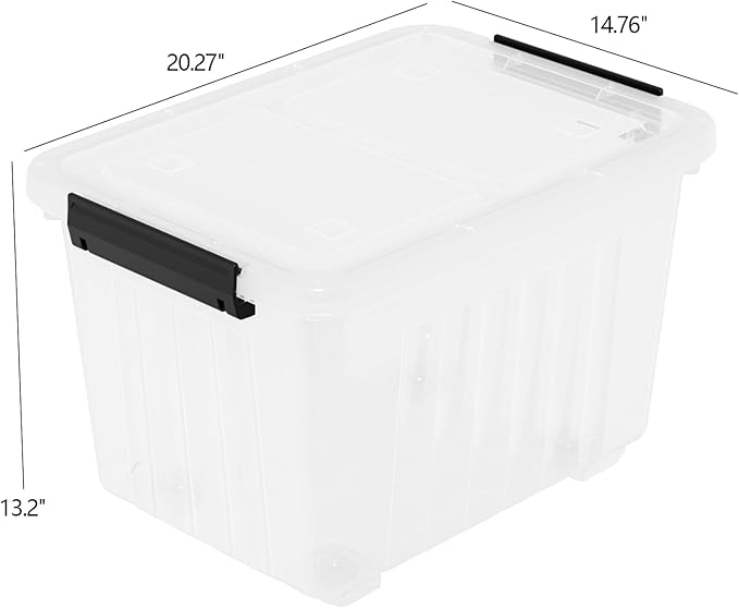 50 Quart Large Storage Boxes with Wheels, 4-Pack Clear Plastic Storage Bins with Lids
