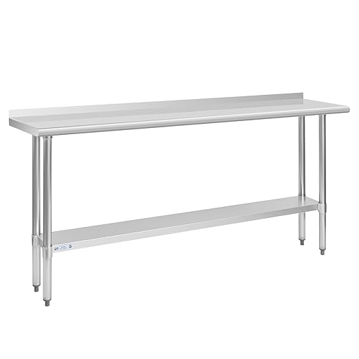 Hally Stainless Steel Table for Prep & Work 14 x 72 Inches, NSF Commercial Heavy Duty Table with Undershelf and Backsplash for Restaurant, Home and Hotel