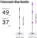Spin Mop Replacement Mop Handle, 49-inch 360 Degrees Rotating Telescopic Replacement Mop Stick with Stainless Steel Disc for Spin Mop Bucket Cleaning System (Stainless Steel Disc, Blue)