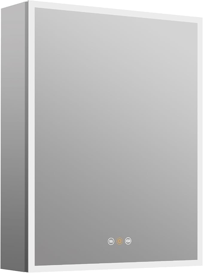 20”W x 26”H Medicine Cabinets for Bathroom with Mirror, Surface Mounted LED Medicine Cabinets Organizer with Defogger, Dimmer, Outlets & USB, Single Doors