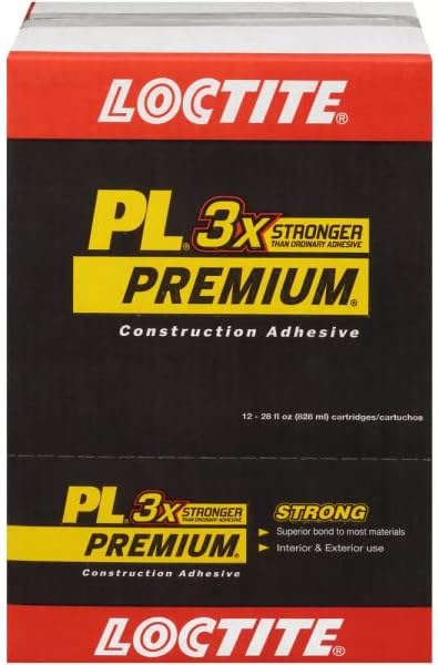 Loctite PL Premium Polyurethane Construction Adhesive, Versatile Construction Glue for Wood, Concrete, Stone, Metal & More- 28 fl oz, Cartridge, 12 Pack