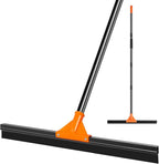 Heavy Duty Floor Squeegee with Long Handle, 18" Rubber Wiper Broom for Concrete Tile Cleaning Commercial Scrubber Mop for Garage Deck Bathroom Kitchen Pool Glass