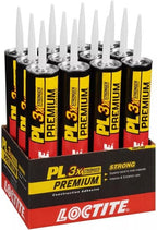 Loctite PL Premium Polyurethane Construction Adhesive, Versatile Construction Glue for Wood, Concrete, Stone, Metal & More- 28 fl oz, Cartridge, 12 Pack