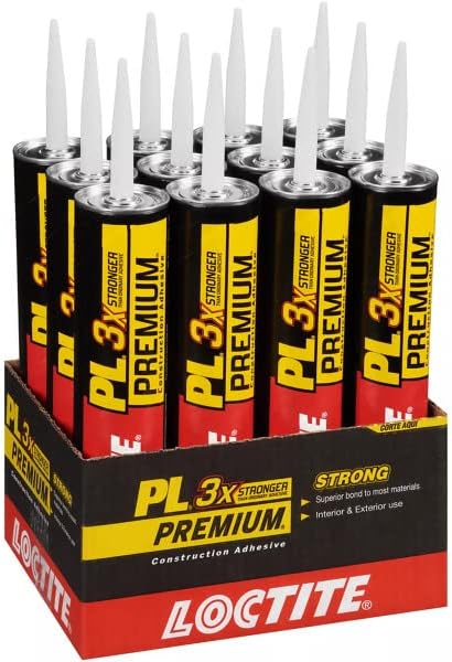 Loctite PL Premium Polyurethane Construction Adhesive, Versatile Construction Glue for Wood, Concrete, Stone, Metal & More- 28 fl oz, Cartridge, 12 Pack