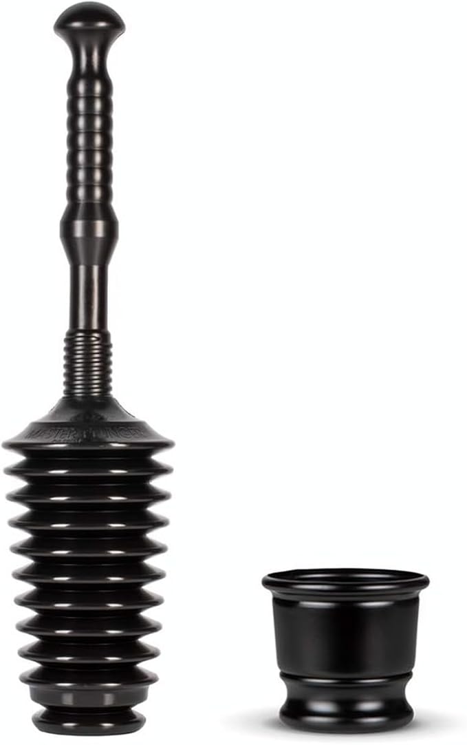 Master Plunger MP500-B3 Heavy Duty Bathroom Toilet Plunger Kit with Short Bucket/Caddy. Equipped with Air Release Valve, Black