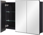 Bathroom Mirror Medicine Cabinet with Round Corner Framed Door 36 x 26 inch, Black，Recessed or Surface Mount, with Adjustable Glass Shelves